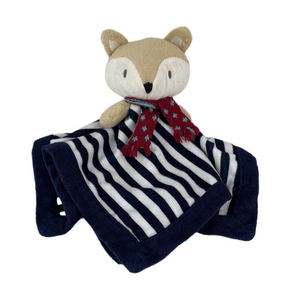 Levtex Baby Navy Blue Striped Fox Plush Lovey 14" Security Blanket Red Scarf HTF - Picture 1 of 6